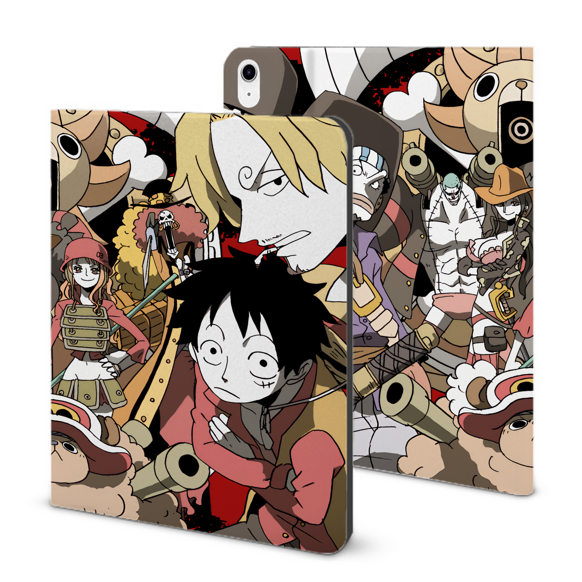 （画像用） ワンピース ONE PIECE IPad ケース ブック型 PUレザー TPU 耐衝撃 軽量 薄型 ペン収納なし 全面保護 IPad 各モデル対応
